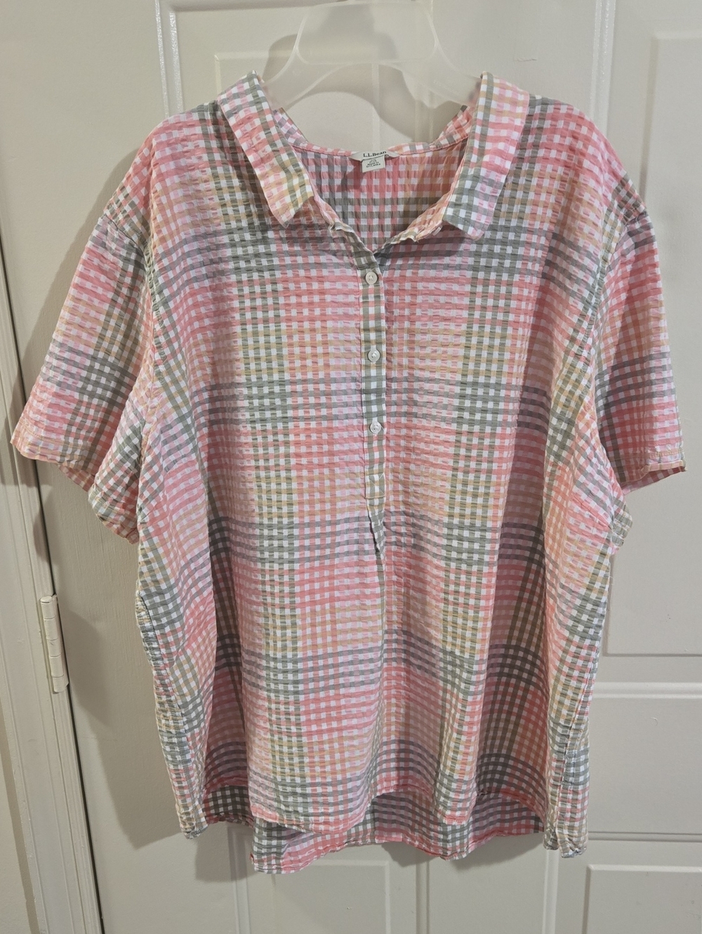 L.L. Bean Vacationland Seersucker Popover Shirt Cotton Button Front 3X Relaxed